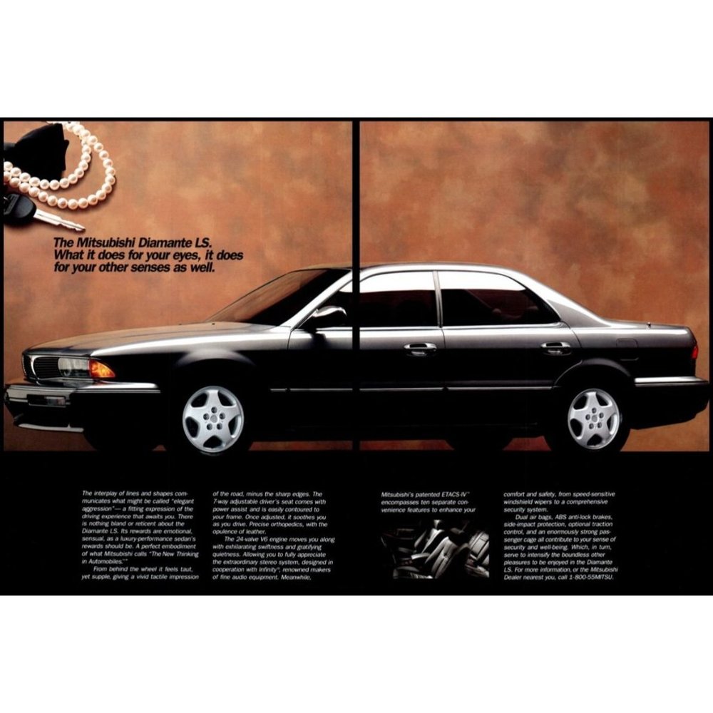 1994 Mitsubishi Diamante LS Sedan 2 Page Vintage Print Ad Pearl Necklace Photo